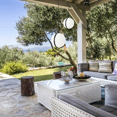 Lampa Wisząca Ogrodowa Zewnętrzna CIRCULO E27 IP44 Zwis Kula Czarno-Biała Eko-Light