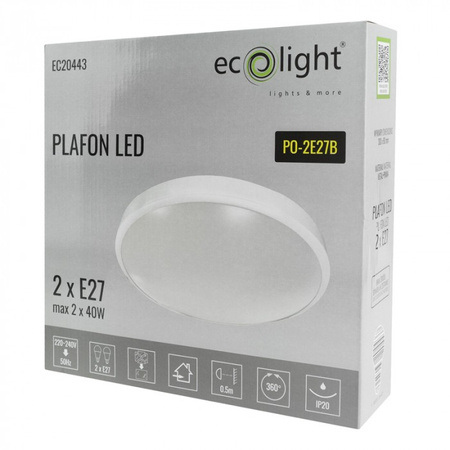 Plafon LED Lampa Sufitowa Natynkowa 2x E27 Biała Okrągła Ecolight