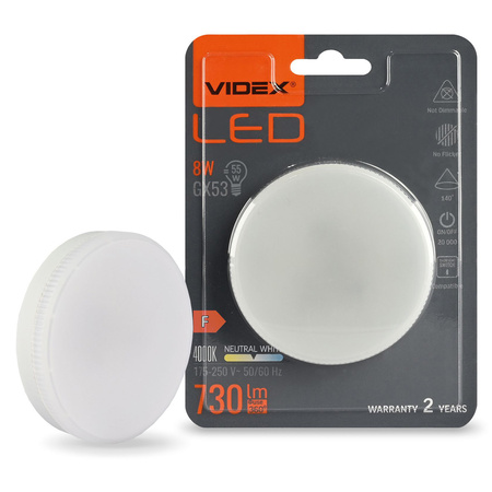 Żarówka LED GX53 Reflektor 8W = 55W 730lm 4000K Neutralna 140° Videx