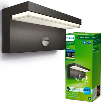 Lampa Ogrodowa LED Kinkiet Elewacyjny BUSTAN 3,8W Czujnik Ruchu 4000K Neutralna IP44 Antracyt PHILIPS