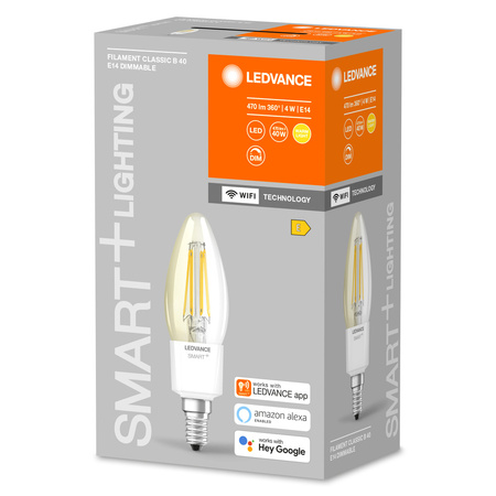 Żarówka LED E14 B35 4W = 40W 2700K Ciepła 470lm 300° Filament LEDVANCE SMART+ WIFI Ściemnialna