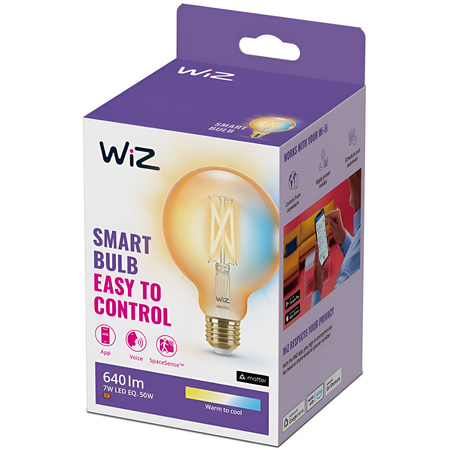 Żarówka LED E27 Kula G95 7W = 50W 640lm 2000-5000K TW FILAMENT Bursztynowa Inteligentna SMART WiFi Bluetooth Aplikacja WiZ