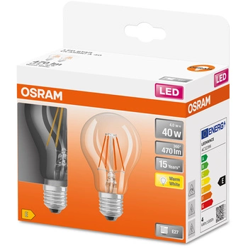 2Pak Żarówka LED E27 A60 4W = 40W 470lm 2700K 300° Filament OSRAM STAR