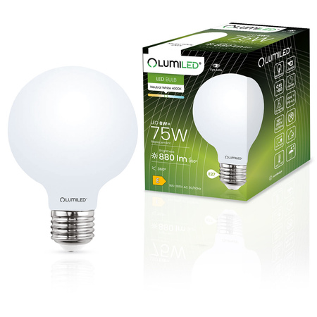Zestaw 3x Żarówka LED E27 G95 8W = 75W 4000K Neutralna Globe Mleczny Filament LUMILED