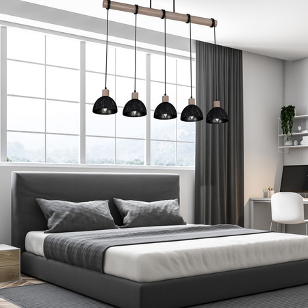 Lampa Wisząca Sufitowa ERIK Sawn Czarna Patyna Drewniana 5XE27 Milagro