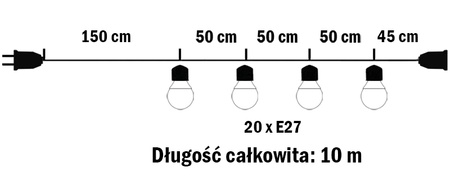 Girlanda Ogrodowa Zewnętrzna Łańcuch Świetlny 10m 10xE27 LED 1,3W Kobi