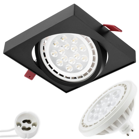 Zestaw Oprawa Podtynkowa Ruchoma GU10 ES111 Kwadrat Czarna Carpi LUMILED + Żarówka LED GU10 ES111 15W 3000K