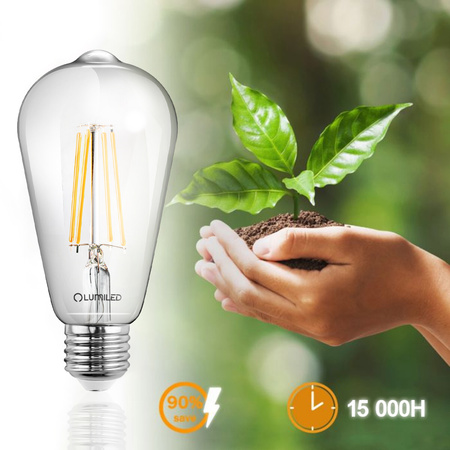 Żarówka LED E27 Edison ST64 8W = 60W 880lm 4000K Neutralna 360° FILAMENT LUMILED