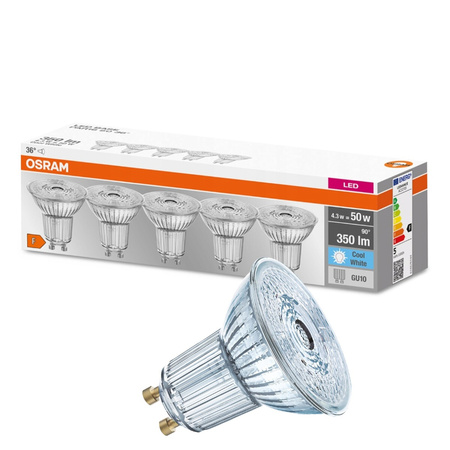 5PAK Żarówka LED GU10 4,3W = 50W 350lm 4000K Neutralna 36° OSRAM Base