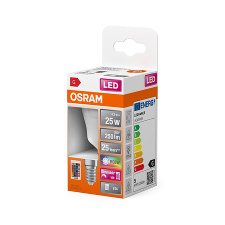 Żarówka LED P47 Kulka E14 4.2W = 25W 250lm 2700K RGBW 200° Ściemnialna Pilot Retrofit Filament Osram