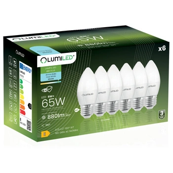 6x Żarówka LED E27 Świeczka B35 8W = 65W 880lm 6500K Zimna 180° LUMILED