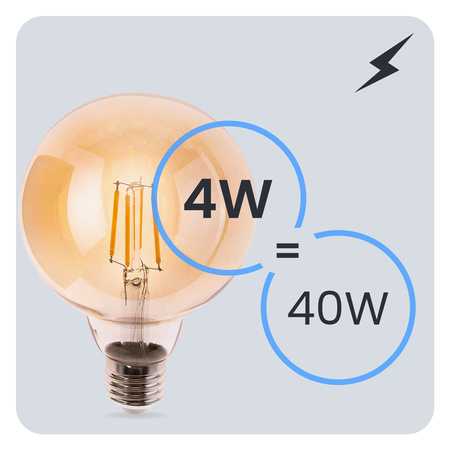 Żarówka LED E27 Kula G95 4W = 40W 470LM 2000K Ciepła 360° Bursztynowa Filament LUMILED