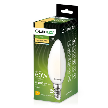Zestaw 6x Żarówka LED ŚWIECA B35 E14 7W = 60W 806lm 3000K Ciepła 360° Filament Mleczna LUMILED