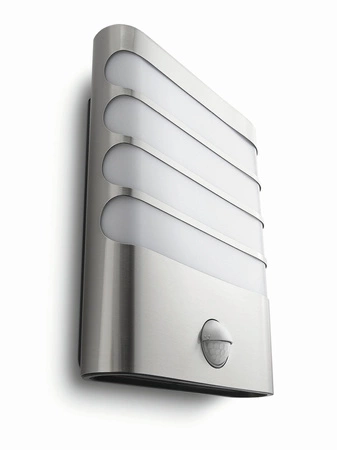 Kinkiet Ogrodowy Lampa Elewacyjna Zewnętrzna LED 3W 270lm 2700K IP44 z Czujnikiem Ruchu i Zmierzchu Srebrna Raccoon Philips