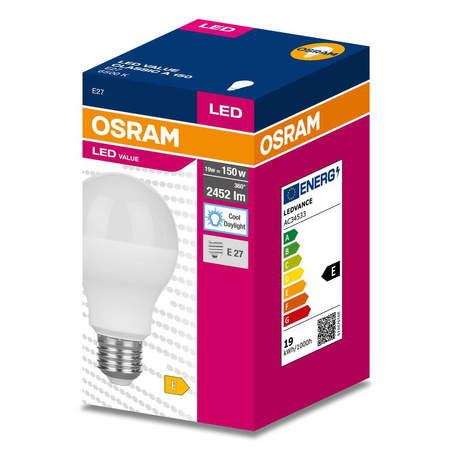 Żarówka LED A68 E27 19W = 150W 2542lm 6500K Zimna 200° VALUE CLASSIC Osram