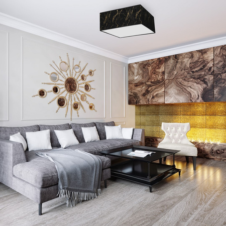 Plafon LED Lampa Sufitowa SENSO Czarna Złota Kwadrat 2xE27 Milagro