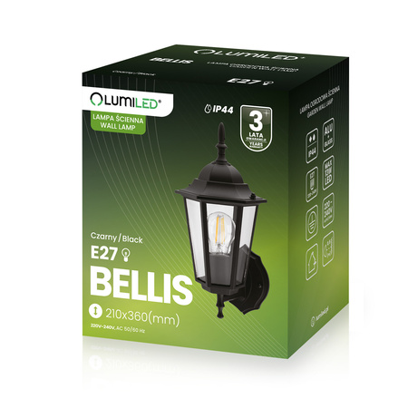 Kinkiet Ogrodowy Elewacyjny Zewnętrzny E27 LATARNIA do GÓRY Czarna BELLIS LUMILED