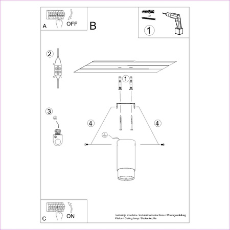Lampa Sufitowa Oprawa Natynkowa Tuba Spot 1x GU10 Czarna Złota Nero Bittersweet Shimmer SL.1410 Sollux