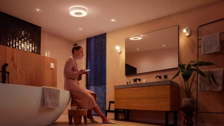 Plafon LED Lampa Sufitowa Natynkowa 52.5W 3700lm IP44 White and Color Ambiance RGB + TW Biała 42.5cm Inteligentna SMART Zigbee Bluetooth Xamento Philips HUE