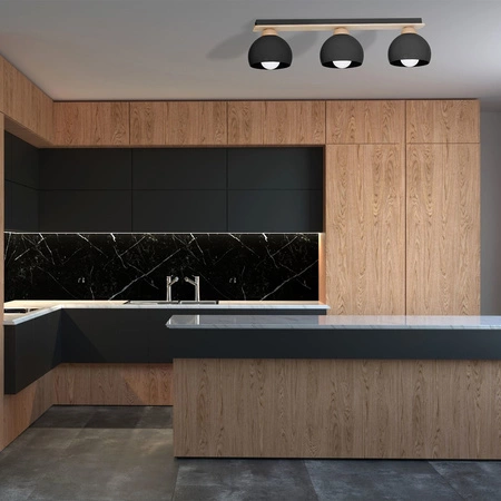 Lampa sufitowa w stylu skandynawskim czarna MiLAGRO DAMA 3x E27 Drewno + metal