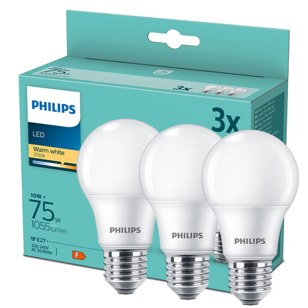 3PAK Żarówka LED E27 A60 10W = 75W 1055lm 2700K Ciepła PHILIPS