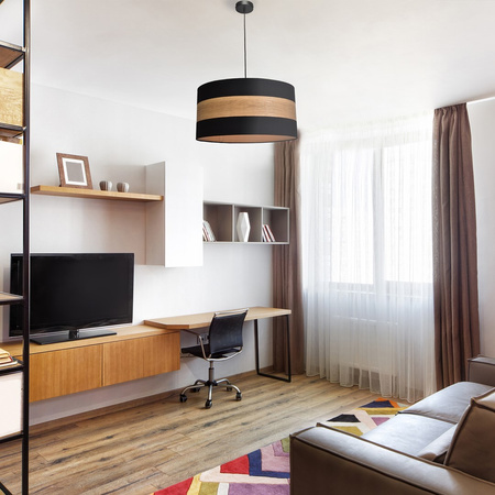 Lampa wisząca TERRA 1xE27 Czarny Abażur Drewno Milagro MLP6290 Metal + Tkanina + Drewno