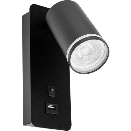 Lampa ścienna Kinkiet GU10 RING z USB i włącznikiem czarny