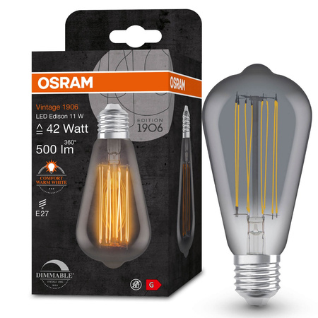 Żarówka LED E27 ST64 11W = 42W 500lm 1800K Ciepła 320° Filament OSRAM Vintage 1906
