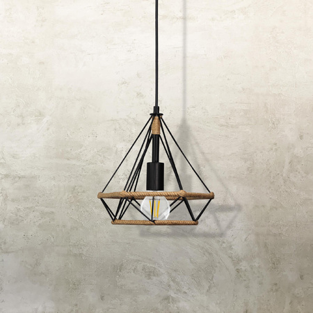 Lampa wisząca sufitowa BROXTON Rope IL MIO czarna w stylu loft stal + sznur 1x E27 GOLDLUX (Polux)