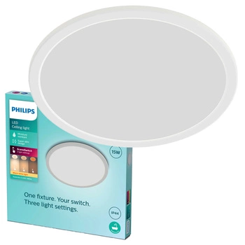 Lampa Sufitowa Plafon Łazienkowy LED 15W 1300lm 2700K IP44 SceneSwitch Biała Super Slim CL550 Bathroom Philips