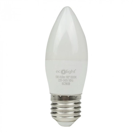 Żarówka LED Świeczka B37 E27 5W 450lm 6500K Zimna Ecolight