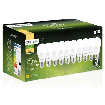 10x Żarówka LED E27 A60 13W = 100W 1521lm 3000K Ciepła 260° LUMILED