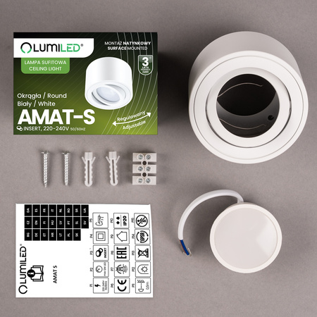 Oprawa Natynkowa HALOGENOWA Tuba Spot Ruchoma Okrągła Biała 50mm + Wkład LED 7W 3000K AMAT-S LUMILED
