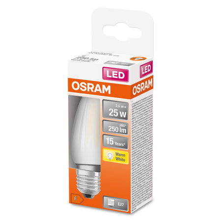 Żarówka LED B35 Świeczka E27 2.5W = 25W 250lm 2700K Ciepła 300° Retrofit Filament CLASSIC Osram