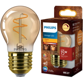 Żarówka LED E27 Kulka P45 2.7W = 15W 180lm 1800K Ciepła CRI90 300° FILAMENT Vintage Bursztynowa Ściemnialna Decorative Philips