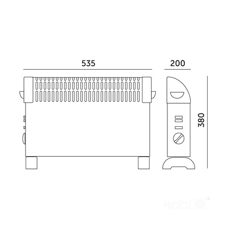 Grzejnik Konwektorowy Elektryczny z Regulacją 2000W TURBO Biało-Czarny Kobi