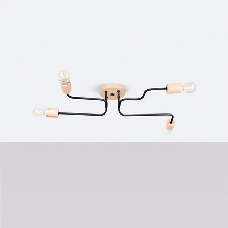 Lampa Sufitowa Żyrandol 4x E27 Naturalne Drewno Czarna Timbo Peach Puff SL.1669 Sollux