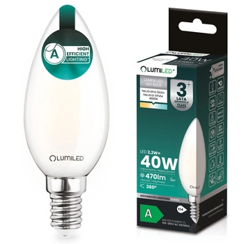 Żarówka LED E14 Świeczka B35 2,2W 470lm = 40W 4000K Neutralna 360° Filament KLASA A LUMILED