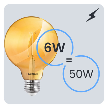 3x Żarówka LED E27 Kula G95 6W = 50W 660lm 2000K Ciepła 360° BURSZTYNOWA FILAMENT LUMILED
