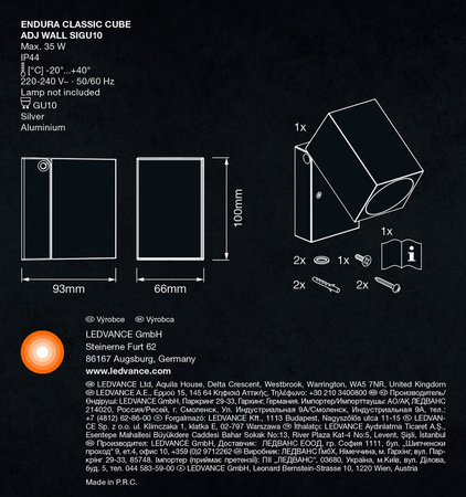 Lampa Ogrodowa Zewnętrzna Kinkiet Elewacyjny LED GU10 IP44 IK04 Srebrny Endura Ledvance