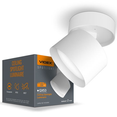 Lampa Ścienna Sufitowa Kinkiet Oprawa Punktowa Natynkowa GX53 Biała Videx