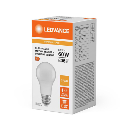 Żarówka LED E27 A60 8.8W = 60W 806lm 2700K Ciepła 200° Ledvance