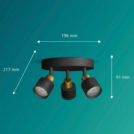 Lampa Sufitowa Reflektor 3x GU10 Czarna-Miedziana Niall Philips
