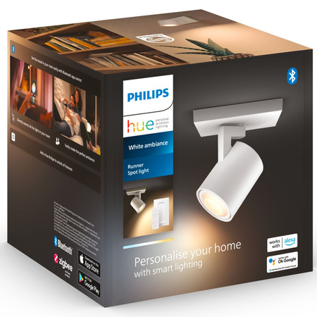 Lampa punktowa Kinkiet LED Spot Runner Biały 4.2W CCT PHILIPS HUE Bluetooth Zigbee + Przełącznik Dimmer Switch