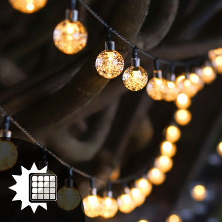 GIRLANDA SOLARNA ogrodowa OZDOBNA Łańcuch Świetlny 30 Kuleczek 2700K ciepła GOLDLUX (Polux)