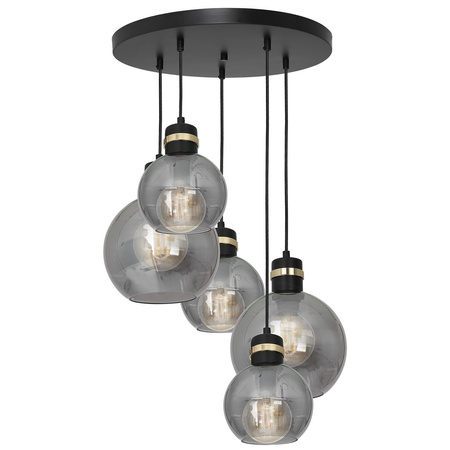 Lampa wisząca OMEGA 5xE27 Koło Przydymione Szkło Kula MLP6534 Milagro Metal + Szkło