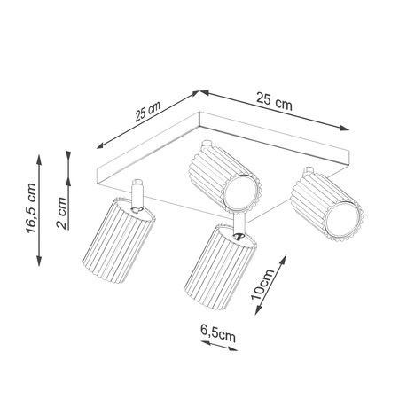 Lampa Sufitowa Reflektor Tuba Spot 4x GU10 Złota Karbon Deep Space SL.1564 Sollux