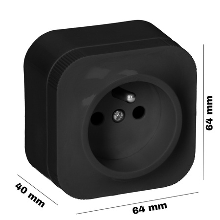 Gniazdo Pojedyncze Elektryczne Ścienne Natynkowe ToDo z Bolcem IP20 ORNO CZARNY