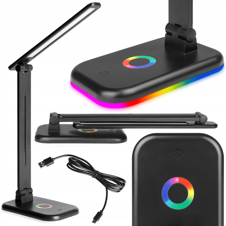 Lampka Biurkowa Stołowa Regulowana Nocna ALMA LED 12W 960lm CCT + RGB Ściemnialna Czarna MasterLED