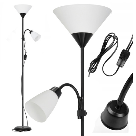 Lampa Podłogowa Oprawa Stojąca 2- Punktowa E27 E14 Czarna Mleczna Kobi